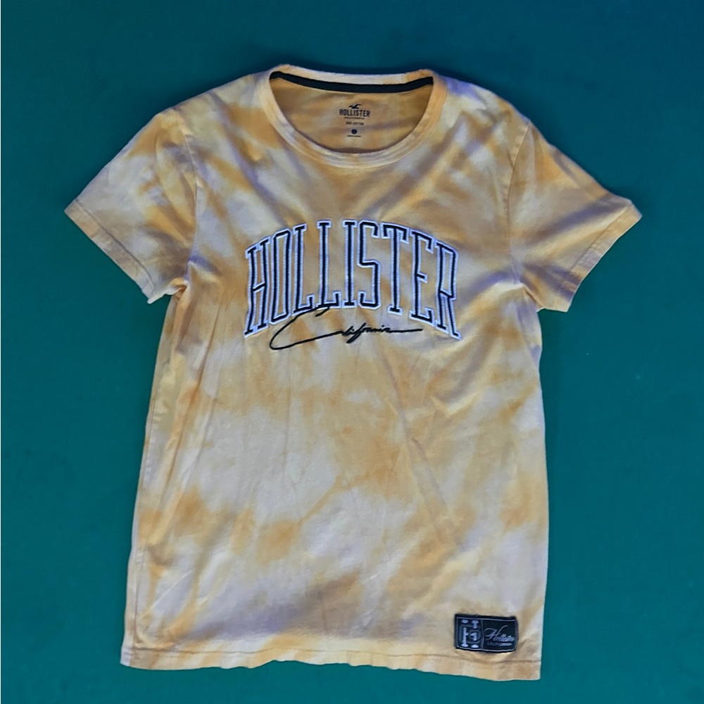 Hollister Yellow Tie-Dye Tee with Blue Logo